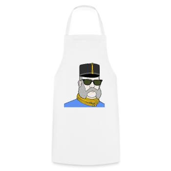 Kaiser Franz Joseph mit Sonnenbrille – K&K - Kochschürze - Weiß - Vorne - AI Model Male 185 dark (185cm)