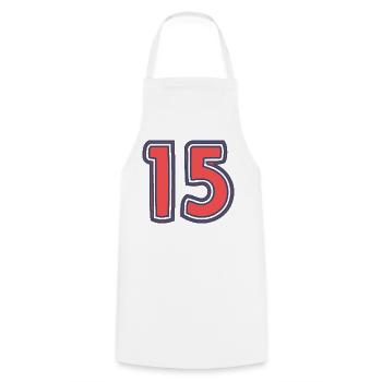 15. 15 YEARS. 15th ANNIVERSARY. 15 YEAR ANNIVERSARY. - Cooking Apron - white - Front - AI Model Male 185 dark (185cm)