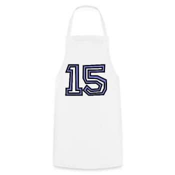 15. 15 YEARS. 15th ANNIVERSARY. 15 YEAR ANNIVERSARY. - Cooking Apron - white - Front - AI Model Male 185 dark (185cm)