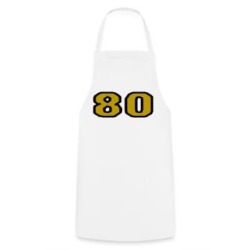 80. 80 YEARS. 80th ANNIVERSARY. 80TH BIRTHDAY. - Cooking Apron - white - Front - AI Model Male 185 dark (185cm)
