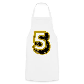 5. 5 JAHRE. 5-JÄHRIGES JUBILÄUM. 5-JÄHRIGES JUBILÄUM. 5. - Kochschürze - Weiß - Vorne - AI Model Male 185 dark (185cm)