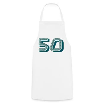 50. 50 YEARS. 50th ANNIVERSARY. 50TH ANNIVERSARY. - Cooking Apron - white - Front - AI Model Male 185 dark (185cm)