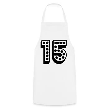 15. 15 YEARS. 15th BIRTHDAY. 15 YEARS BIRTHDAY. - Cooking Apron - white - Front - AI Model Male 185 dark (185cm)