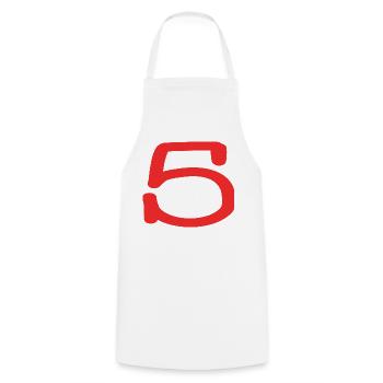 5. 5 JAHRE. 5-JÄHRIGES JUBILÄUM. 5-JÄHRIGES JUBILÄUM. 5. - Kochschürze - Weiß - Vorne - AI Model Male 185 dark (185cm)
