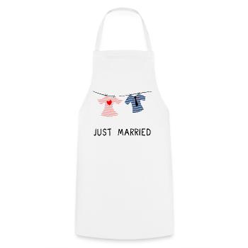 JUST MARRIED. MARRIED. ES LEBE DIE EHE - Kochschürze - Weiß - Vorne - AI Model Male 185 dark (185cm)