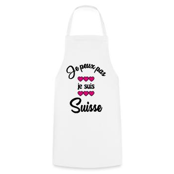 SUISSE. HUMOUR. PAYS. DRAPEAU. GENEVE. LAUSANNE - Tablier de cuisine - blanc - Devant - AI Model Male 185 dark (185cm)