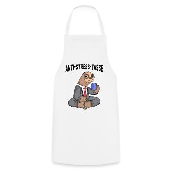 Anti Stress Tasse Faultier Kaffee Büroleben - Kochschürze - Weiß - Vorne - AI Model Male 185 dark (185cm)