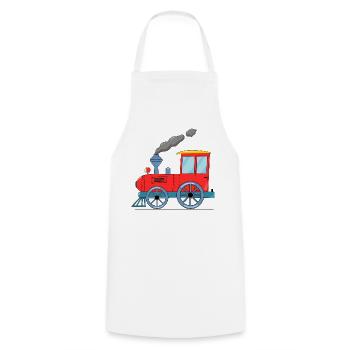 Kinderzug Eisenbahn rot - Kochschürze - Weiß - Vorne - AI Model Male 185 dark (185cm)