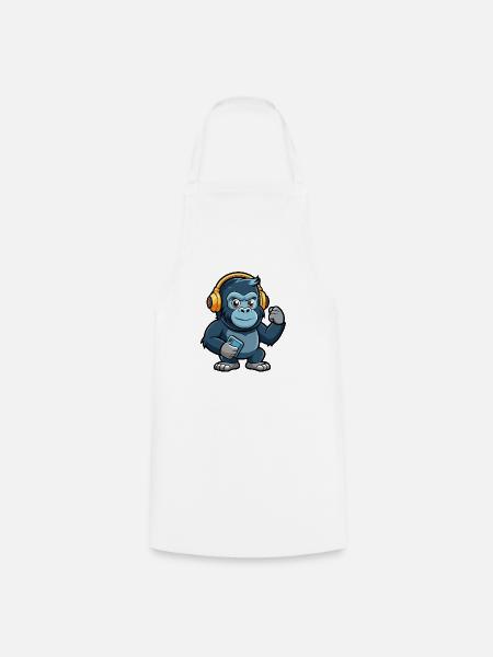Gorille Funny Cartoon Character Musique de casque - Tablier de cuisine - blanc