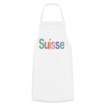 SUISSE. HUMOUR. PAYS. DRAPEAU. GENEVE. LAUSANNE - Tablier de cuisine - blanc - Devant - AI Model Male 185 dark (185cm)