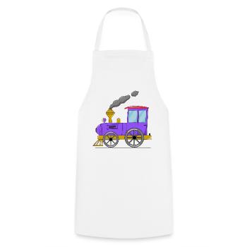 Kinderzug Eisenbahn lila - Kochschürze - Weiß - Vorne - AI Model Male 185 dark (185cm)