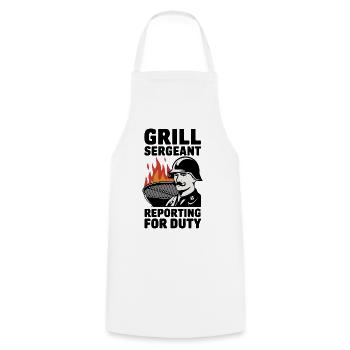 Grill Sergeant Reporting For Duty - Cooking Apron - white - Front - AI Model Male 185 dark (185cm)