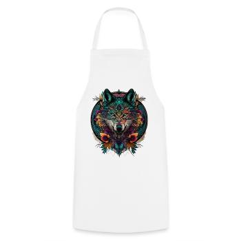 Wolf Mandala Rund – Wolf Krafttier - Kochschürze - Weiß - Vorne - AI Model Male 185 dark (185cm)