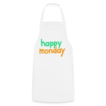 happy monday - Cooking Apron - white - Front - AI Model Male 185 dark (185cm)