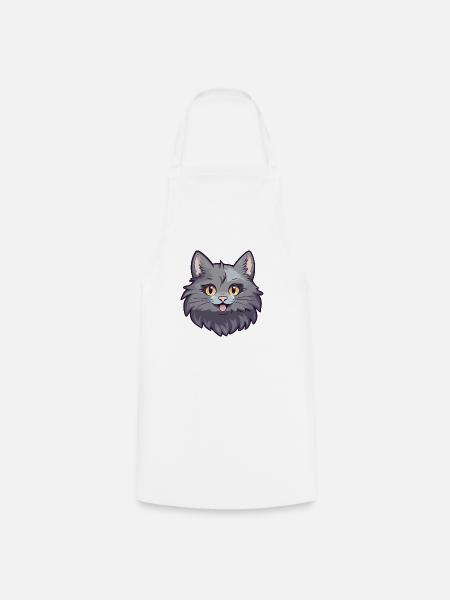 Nebelung Katze Karikatur Aquarell Illustration - Kochschürze - Weiß