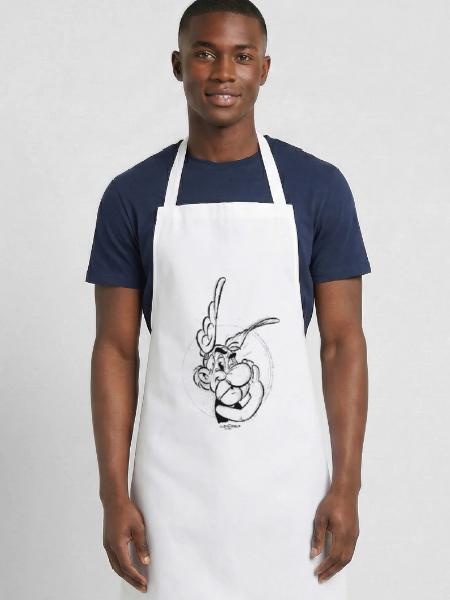 Asterix & Obelix Der Gallier - Kochschürze - Weiß - Vorne - AI Model Male 185 dark (185cm)