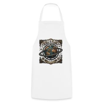 Rule_the_Planet_-_Steampunk - Kochschürze - Weiß - Vorne - AI Model Male 185 dark (185cm)