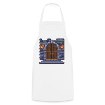 Pixel Art Kerkertor mit zwei brennenden Fackeln - Kochschürze - Weiß - Vorne - AI Model Male 185 dark (185cm)