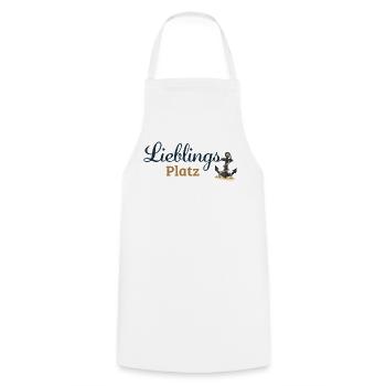 Lieblingsplatz – Maritimes Ankerdesign - Kochschürze - Weiß - Vorne - AI Model Male 185 dark (185cm)