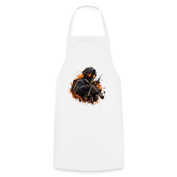 Taktischer Soldat mit Farb Spritzern - Gamer Motiv - Kochschürze - Weiß - Vorne - AI Model Male 185 dark (185cm)