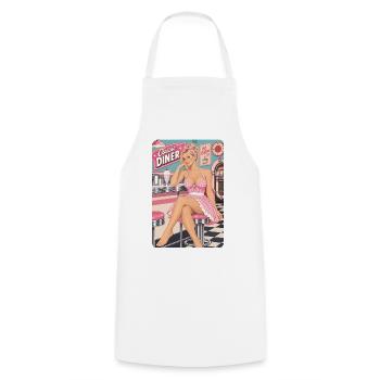 Rockabilly Pinup Girl blond im 50er Jahre Diner - Kochschürze - Weiß - Vorne - AI Model Male 185 dark (185cm)