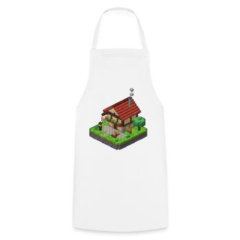 Taverne als 3D Pixel Art mit Bierkrug Schild - Kochschürze - Weiß - Vorne - AI Model Male 185 dark (185cm)