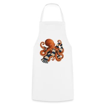 Stricken von Oktopus mit gestreiftem Schal - Kochschürze - Weiß - Vorne - AI Model Male 185 dark (185cm)