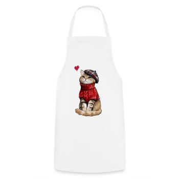 Süße Katze mit Baskenmütze und Strickpullover - Kochschürze - Weiß - Vorne - AI Model Male 185 dark (185cm)