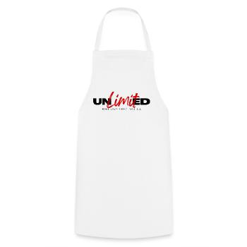 Unlimited – Motivation Erfolg Mindset Spruch - Kochschürze - Weiß - Vorne - AI Model Male 185 dark (185cm)