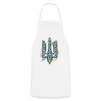 Ukraine Tryzub Vintage Stickmuster Vyshyvanka - Kochschürze - Weiß - Vorne - AI Model Male 185 dark (185cm)