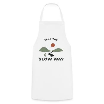 Take the Slow Way – Natur & Auszeit - Kochschürze - Weiß - Vorne - AI Model Male 185 dark (185cm)