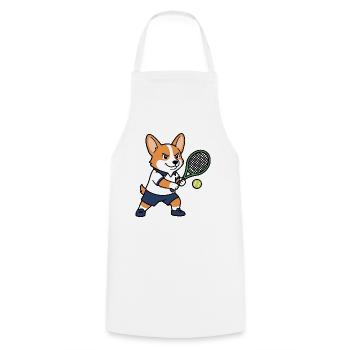 Süßes Kawaii Corgi Tennisspieler-Welpenhemd - Kochschürze - Weiß - Vorne - AI Model Male 185 dark (185cm)