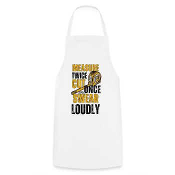 Measure Cut Swear: DIY-Humor-T-Shirt - Kochschürze - Weiß - Vorne - AI Model Male 185 dark (185cm)