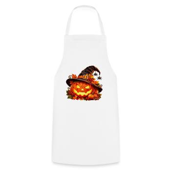 Halloween Kürbis im Hexenhut Wenuma  - Kochschürze - Weiß - Vorne - AI Model Male 185 dark (185cm)