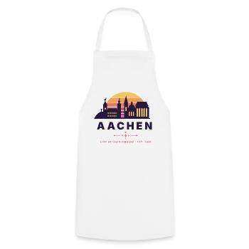 Aachen Retro Sunset Skyline City of Charlemagne - Kochschürze - Weiß - Vorne - AI Model Male 185 dark (185cm)