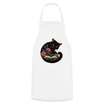 Schwarze Katze und Blütenbuch - Kochschürze - Weiß - Vorne - AI Model Male 185 dark (185cm)
