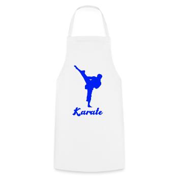 Karate Silhouette Blau - Kochschürze - Weiß - Vorne - AI Model Male 185 dark (185cm)