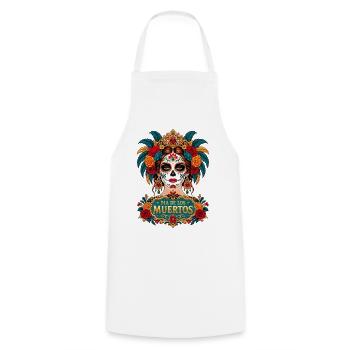 Mexikanische Totenkopffrau Dia de los Muertos - Kochschürze - Weiß - Vorne - AI Model Male 185 dark (185cm)