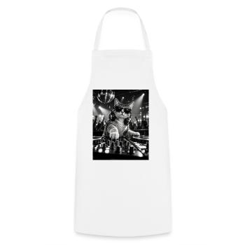 Katze DJ mit Plattenspieler Minimal Techno - Kochschürze - Weiß - Vorne - AI Model Male 185 dark (185cm)