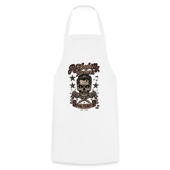 Rockabilly Skull Born to Rock - Kochschürze - Weiß - Vorne - AI Model Male 185 dark (185cm)