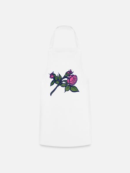 Rosa Rose mit neonblauer Kontur - Kochschürze - Weiß