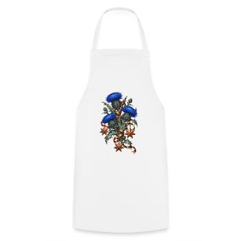 Blaue Disteln mit kupfernen Weihnachtssternen - Kochschürze - Weiß - Vorne - AI Model Male 185 dark (185cm)