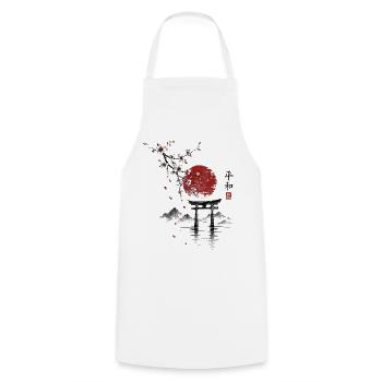 Sakura Torii am roten Mond - Kochschürze - Weiß - Vorne - AI Model Male 185 dark (185cm)