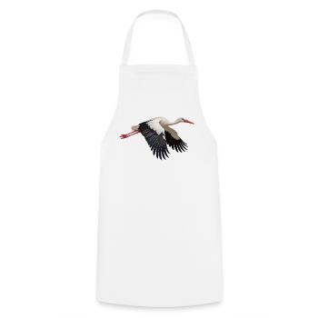Weißstorch im Flug – schwarzweißes Storchenmotiv - Kochschürze - Weiß - Vorne - AI Model Male 185 dark (185cm)