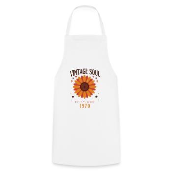 Vintage Soul Blume 1970 - Kochschürze - Weiß - Vorne - AI Model Male 185 dark (185cm)