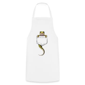 Grüner Gecko in einer falschen Trompe-l'oeil-Tasche - Kochschürze - Weiß - Vorne - AI Model Male 185 dark (185cm)