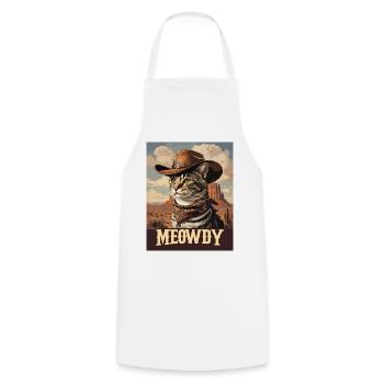 Western- und Wüsten-Meowdy Cowboy-Katze - Kochschürze - Weiß - Vorne - AI Model Male 185 dark (185cm)