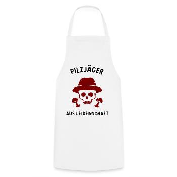 Totenkopf mit Hut und Pilzlogo - Kochschürze - Weiß - Vorne - AI Model Male 185 dark (185cm)