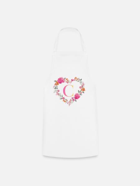 C Monogramm Blumen Herz personalisierbar - Kochschürze - Weiß
