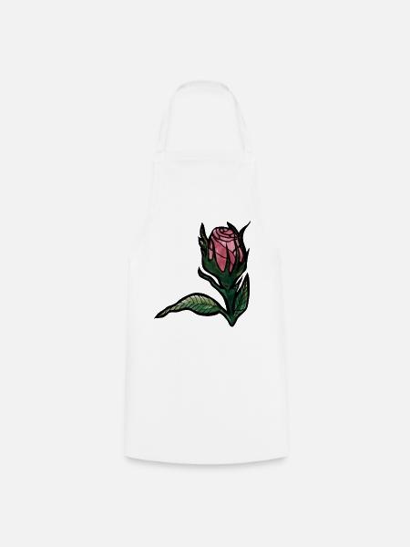 Rosenblüte auf Mitternachtsschwarz - Kochschürze - Weiß